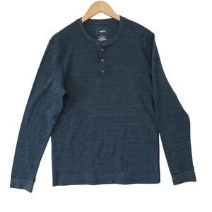 Sonoma Henley Shirt Mens Large Blue Long Sleeve Space Dye Waffle Knit Thermal
